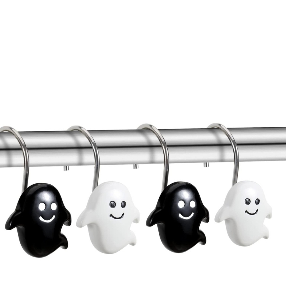 Brand New Set of 12 Premium Rust-Resistant Shower Hooks Cute Spooky Design